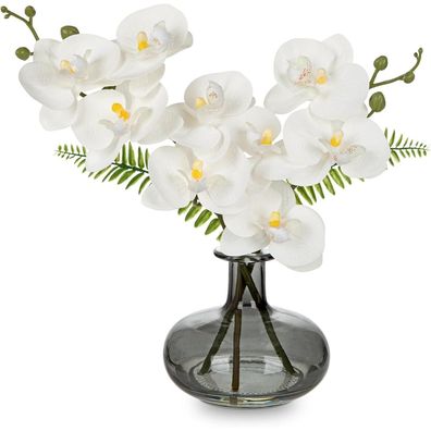 Briful Künstliche Orchidee Phalaenopsis Kunstblume in Glastopf, Wie Echt, Weiß