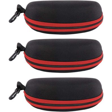 EKdirect 3er Pack Hartschalen Brillenetui mit Gürtelclip, Reißverschluss, Rot