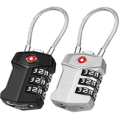 ZHEGE TSA Kofferschloss, 3-stelliges Zahlenschloss mit flexiblem Kabel, ideal