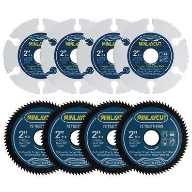Minlaycut 8x Kreissägeblätter 50mm 2 Zoll für Metall, Holz & Kunststoff (10mm