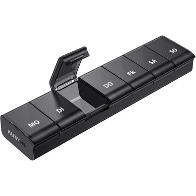 AUVON 7-Tage Tablettenbox Schwarz L - Medikamentenbox mit verbessertem offenem