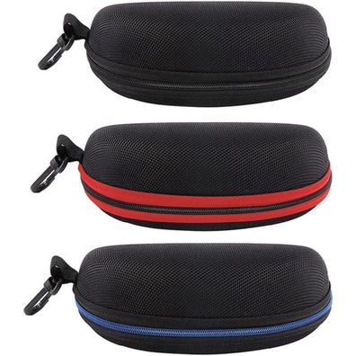 EKdirect 3er Brillenetui Hartschale mit Gürtelclip - Schwarz, Rot, Blau