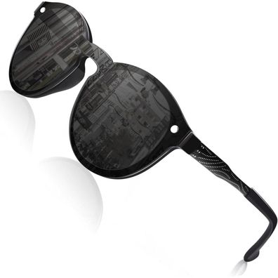 GQUEEN Verspiegelte Damen Herren Sonnenbrille Groß Rund UV400 Schwarz Grau