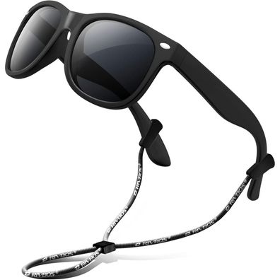 RIVBOS Kinder Polarisierte Sonnenbrille mit Riemen RBK004 - Schwarz