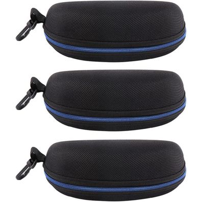 EKdirect 3er Brillenetui Hartschale mit Gürtelclip, Reißverschluss - Blau