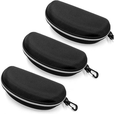 EKdirect 3er Pack Hartschalen Brillenetui mit Gürtelclip, Reißverschluss, Silber