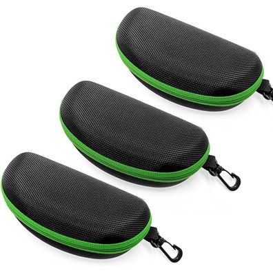 EKdirect 3er Pack Hartschalen Brillenetui mit Gürtelclip, Reißverschluss, Grün