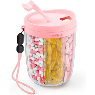 AUVON Tablettenbox Morgens Mittags Abends, Runde Pillendose mit 6 großen