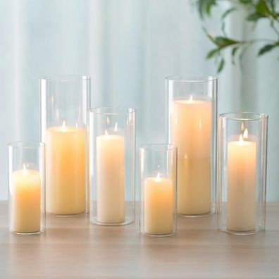 Romadedi 6er Set Windlichter aus Glas, 3 Größen (15/20/25cm), handgeblasen, für