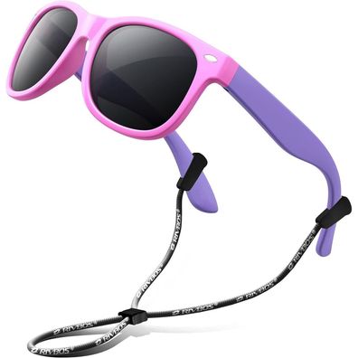 RIVBOS Kinder Polarisierte Sonnenbrille mit Riemen, Rosa Lila (RBK004)