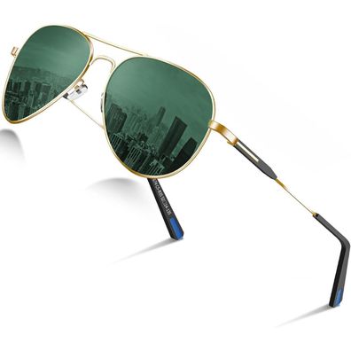 DADA-PRO Piloten Sonnenbrille Herren Damen, polarisiert, Metallrahmen Retro