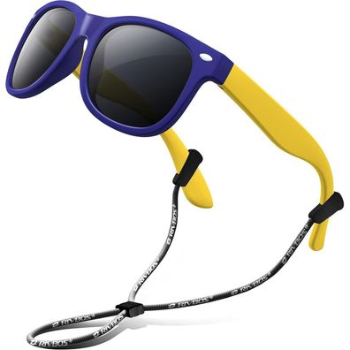RIVBOS Kinder polarisierte Sonnenbrille mit Riemen, Dunkelblau, RBK004