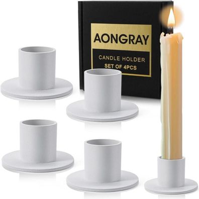 4 Stück Weiße Kerzenständer aus Schmiedeeisen, rund, matt, elegant für