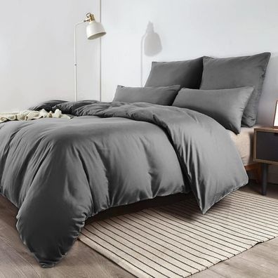 Soifox Bettwäsche 180x200 Grau, Mikrofaser, Bügelfrei & Knitterfrei, 2