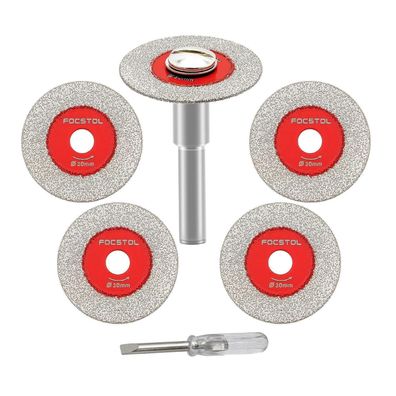 Focstol Diamant Trennscheiben Set (5x 30mm) mit Rundschaft für Glas, Fliesen