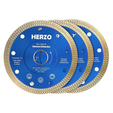 HERZO 3er-Set Diamant Trennscheibe 115mm für Keramik, Fliesen, Feinsteinzeug