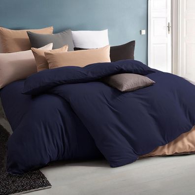 Soifox Bettwäsche 4-teilig 135x200 cm Marineblau, Mikrofaser, bügelfrei