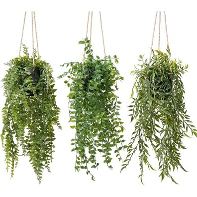 Yvonneyi 3er Set Künstliche Hängepflanzen im schwarzen Topf, 48.7-50.8cm, für