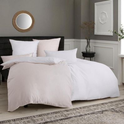 Soifox Bettwäsche 4-teilig Beige/Weiß 135x200 cm aus Mikrofaser, bügelfrei mit