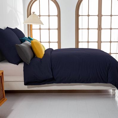 Soifox Bettwäsche Set Marineblau 135x200 cm Mikrofaser bügelfrei mit