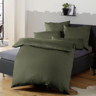 Soifox Bettwäsche 155x220 cm Olivgrün, Mikrofaser, bügelfrei & knitterfrei