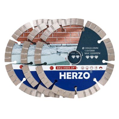 HERZO Diamant Trennscheibe 125mm, 3er Set, Segmentiert für Beton & Stein