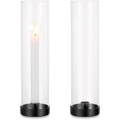 Romadedi Kerzenständer Schwarz 2er Set Metall mit Glaszylinder für Stabkerzen