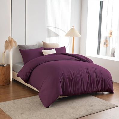 Soifox Bettwäsche 200x200 Lila - Bügelfrei & Knitterfrei Mikrofaser Bettbezug