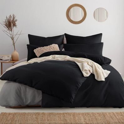 Soifox Bettwäsche 4-teilig 155x220 cm Schwarz - 2 Bettbezüge & 2 Kissenbezüge