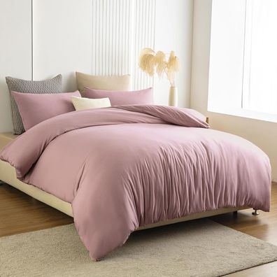 Soifox Bettwäsche 155x220 cm Rosa, Mikrofaser, Bügelfrei & Knitterfrei, mit