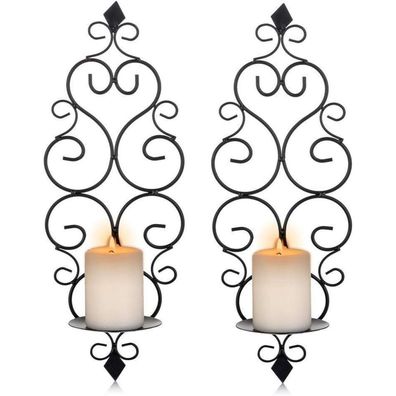 Sziqiqi Wandkerzenhalter Kerzenständer aus Metall, 2er Set, Schwarz, für