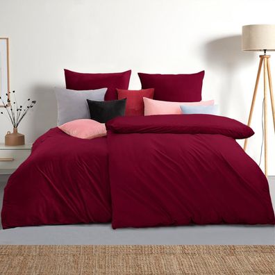 Soifox Bettwäsche 4-teilig 155x220 cm Rot - 2 Bettbezüge und 2 Kissenbezüge