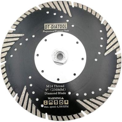 DT-DIATOOL Diamant Trennscheibe 230 mm M14 Turbo Sägeblatt mit Schutzzähnen für