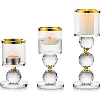 Sziqiqi Kristall Kerzenständer Set, 3 Stück Glas Kerzenhalter für Stumpenkerzen