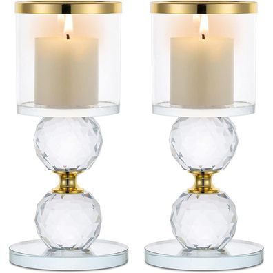 Sziqiqi Kristall Kerzenständer Set (2 Stück), Gold, 15,3 cm hoch, für