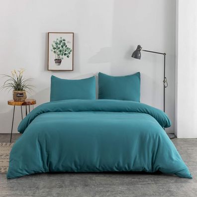 AYSW Bettwäsche Mircrofaser gebürstet, 200x220cm, Seeblau - 1 Bettbezug, 2