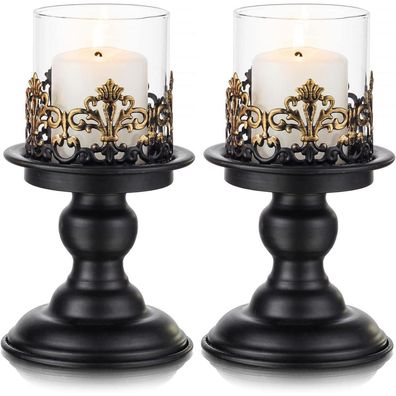 Sziqiqi Kerzenständer Set (2 Stück) für Stumpenkerzen, Vintage Metall Schwarz
