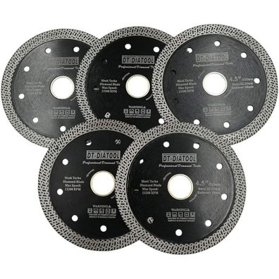 DT-DIATOOL Diamant Trennscheibe 5er Set 115 mm mit Mesh Turbo für harte