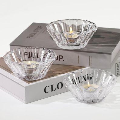HofferRuffer Teelichthalter Glas 3er Set - Klare Teelichtgläser für Tischdeko