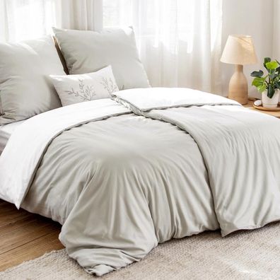 Aisbo Bettwäsche 4-teilig 135x200 cm Beige/Weiß - 2 Bettbezüge & 2