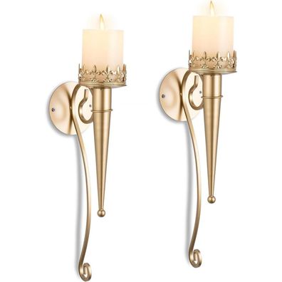 Sziqiqi Wandkerzenhalter Gold, 2er Set, Metall, 43 cm hoch, für Stumpenkerzen