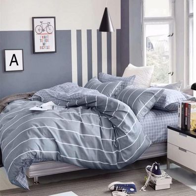 KEAYOO Bettwäsche Grau Weiß Gestreift, 100% Baumwolle, 2-teilig (200x200 cm)