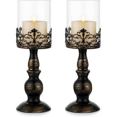 Sziqiqi Kerzenständer Set Vintage Distressed Black Hurricane Kerzenhalter 2