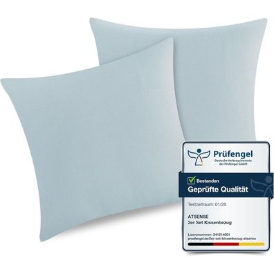 ATsense 2er Set Kissenbezug 40x40 cm - 100% Gewaschene Baumwolle, Blau mit