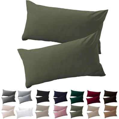Soifox Kissenbezug 40x70 cm (2er Set) - Olivgrün, 100% Mikrofaser, mit