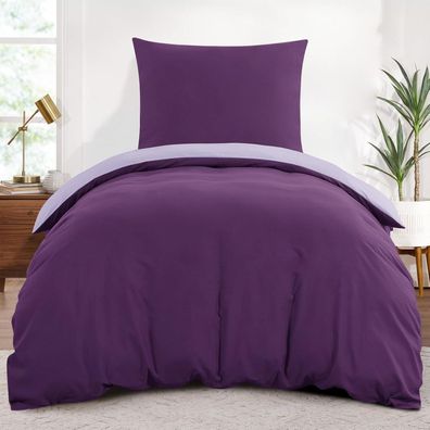 Aisbo Bettwäsche 155x220 cm 2-teilig Lila Lavendel, Mikrofaser, Wendebettwäsche