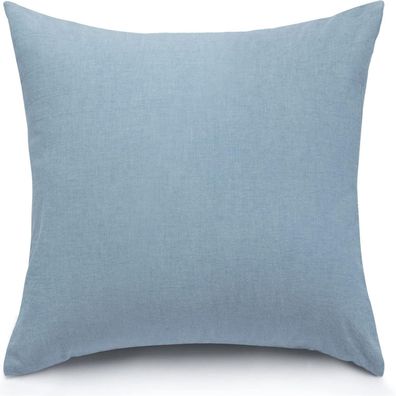 ATsense 2er Set Kissenbezug 80x80 cm - 100% Gewaschene Baumwolle, Hellblau mit