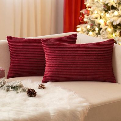 EMEMA Kissenbezug 30x50 cm Weihnachten Kordsamt Dekokissen Sofakissen Cord 2er