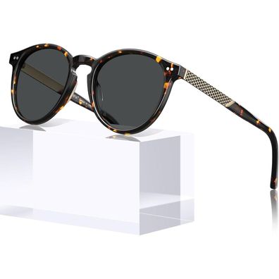 CARFIA Vintage Damen Sonnenbrille, Runde Polarisierte Brille mit 100