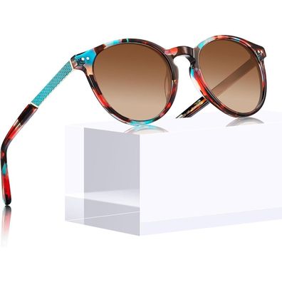 CARFIA Vintage Runde Sonnenbrille Damen, Polarisierte Brille mit 100